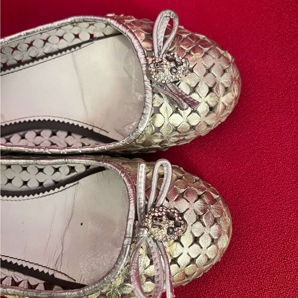 Richmond Metallic Silver Flats with Bow Detail and Textured Surface - Picture 6 of 10